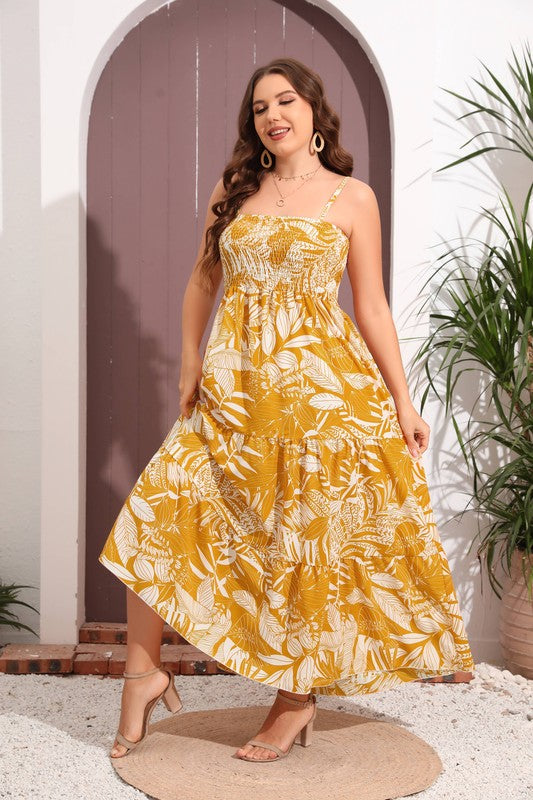 Women's Plus Size Boho Spaghetti Strap Dress Yellow / 2XL Women's Plus Size Boho Spaghetti Strap Dress Yellow / 2XL