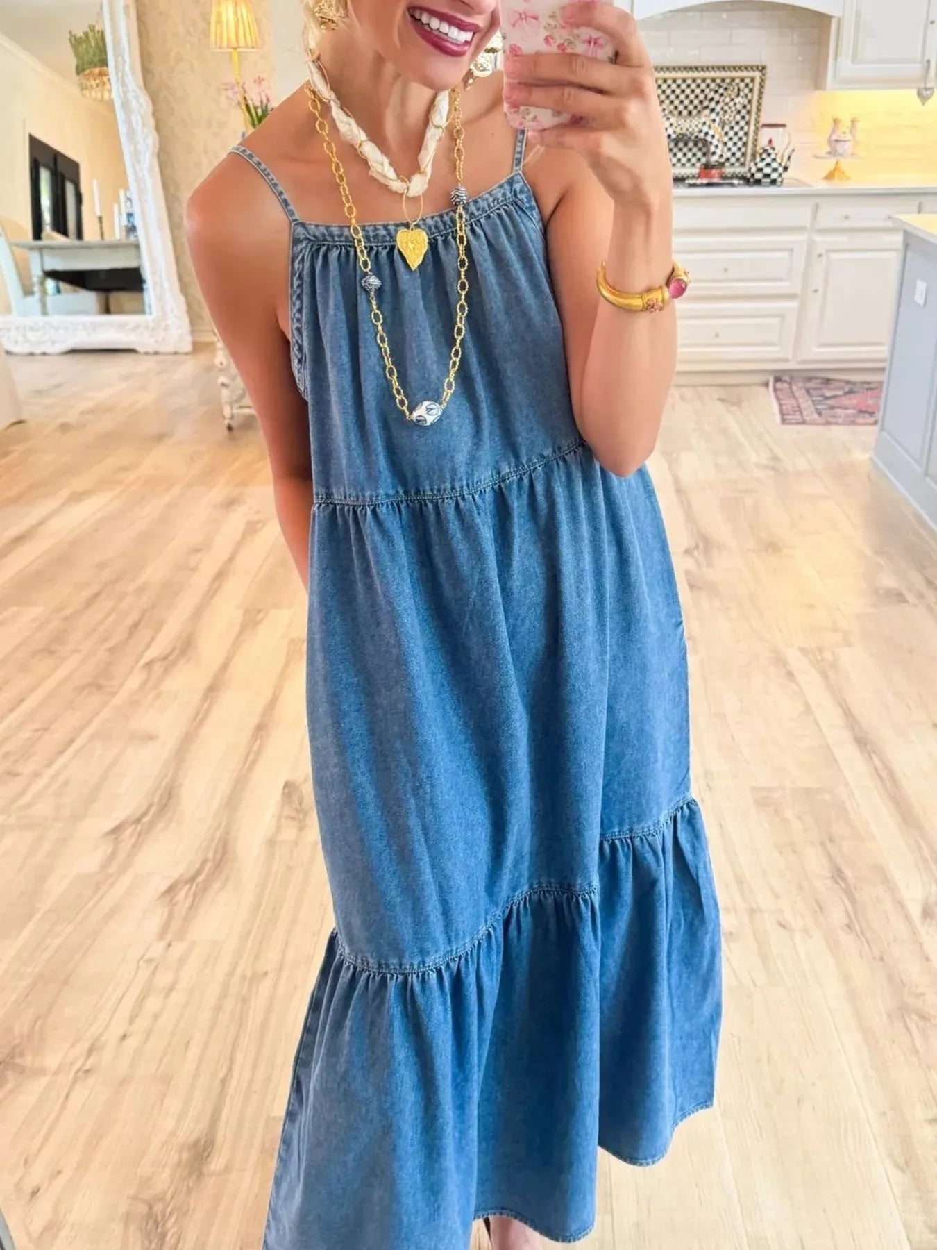 Full Size Tiered Ruffle Hem Denim Dress Plus Size