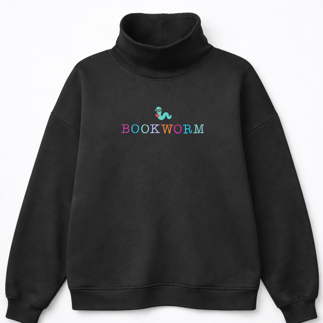 Mockneck with bookworm embroidery