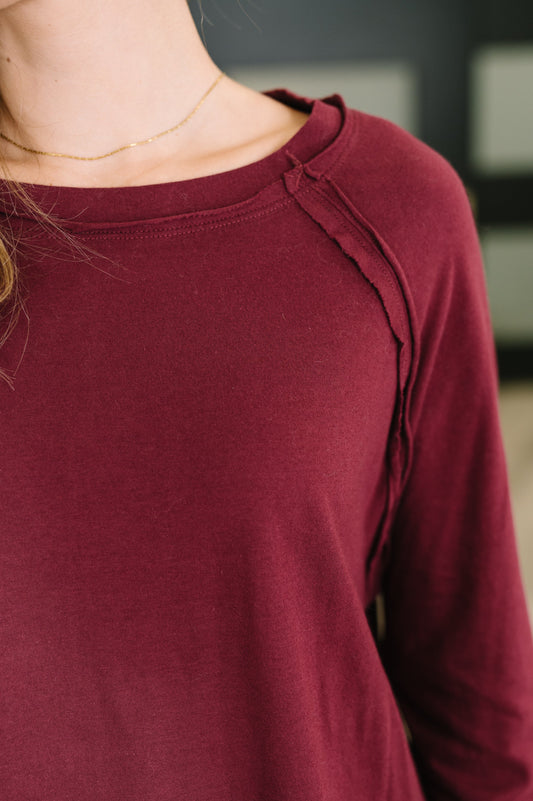 Nice to Each Other Raglan Sleeve Top in Cabernet