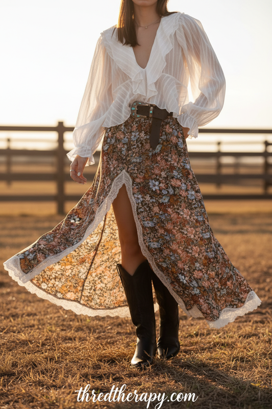 Ruffled Blouse x Western Skirt Marketing Image