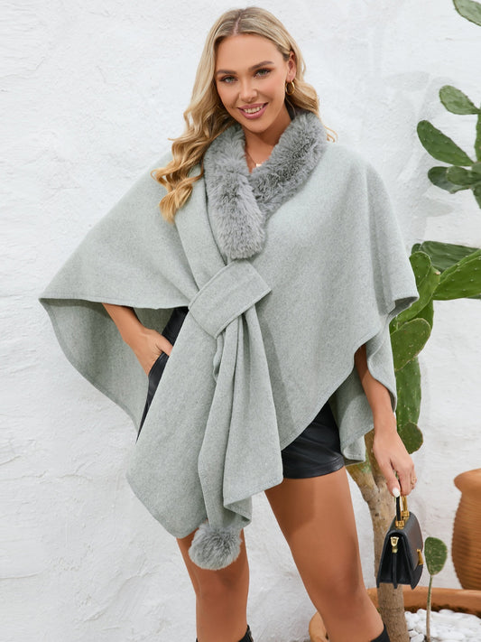 My Fuzzy Trim Open Front Poncho