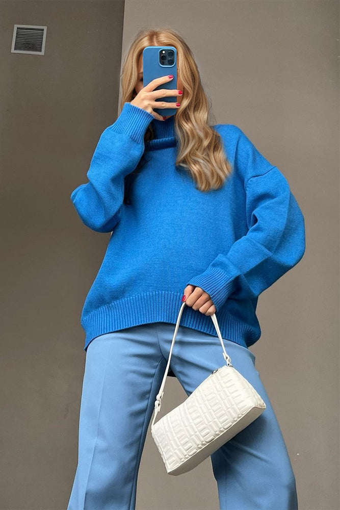 Basic Bae Turtleneck Dropped Shoulder Long Sleeve Sweater