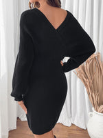 Perfee Surplice Long Sleeve Sweater Dress