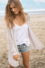 Openwork Side Slit Open Front Long Sleeve Cardigan