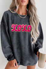 XOXO Sequin Round Neck Dropped Shoulder Sweatshirt