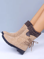 Lace-Up Low Heel Boots with Side Zip