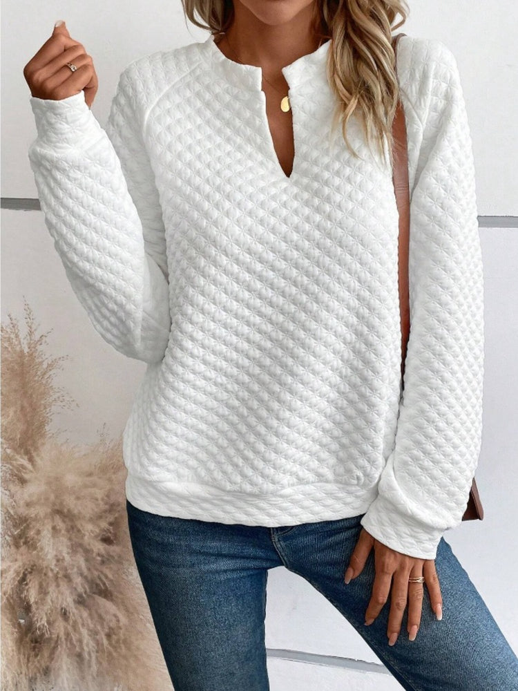 Notched Long Sleeve Sweatshirt