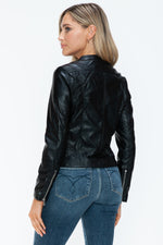 Snobbish PU Leather Zip Up Jacket with Pockets