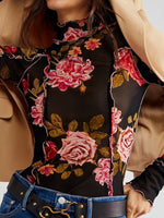 Floral Mock Neck Long Sleeve Top