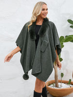 My Fuzzy Trim Open Front Poncho