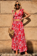 Printed Tie Back Cropped Top and Maxi Skirt Set