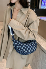 Raw Hem Checkered Denim Crossbody Bag