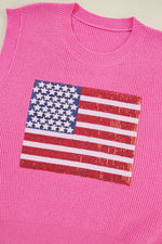 Sequin US Flag Round Neck Sweater Vest