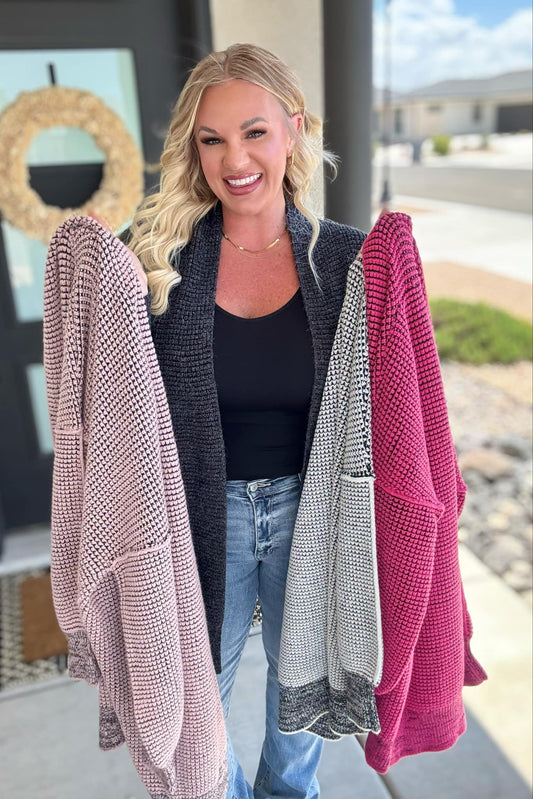 PREORDER: Contrast Trim Knit Cardigan in Four Colors