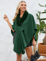 My Fuzzy Trim Open Front Poncho