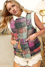 Double Take Full Size Snap Down Plaid Vest Coat with Pockets