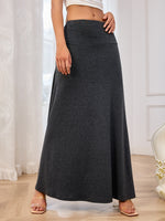 Solid Elastic Waist Maxi Skirt