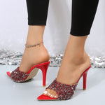 Sequin Point Toe Kitten Heel Sandals