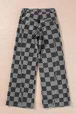 Checkered Wide Leg Jeans with Pockets