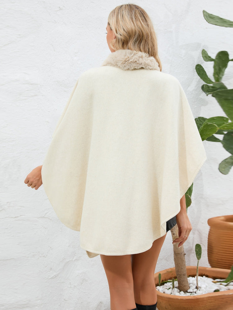 My Fuzzy Trim Open Front Poncho