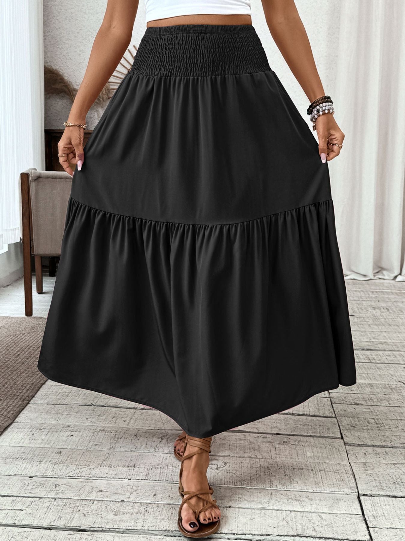 Smocked Waist Tiered Skirt | Thred Therapy Boutique