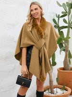 My Fuzzy Trim Open Front Poncho