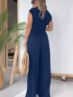 Smocked Cap Sleeve Wide Leg Jumpsuit