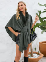 My Fuzzy Trim Open Front Poncho