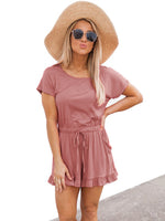 Ruffled Boat Neck Short Sleeve Romper