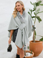 My Fuzzy Trim Open Front Poncho