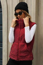 Fuzzy Plaid Texture Zip Up Vest Coat