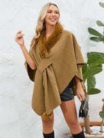 My Fuzzy Trim Open Front Poncho