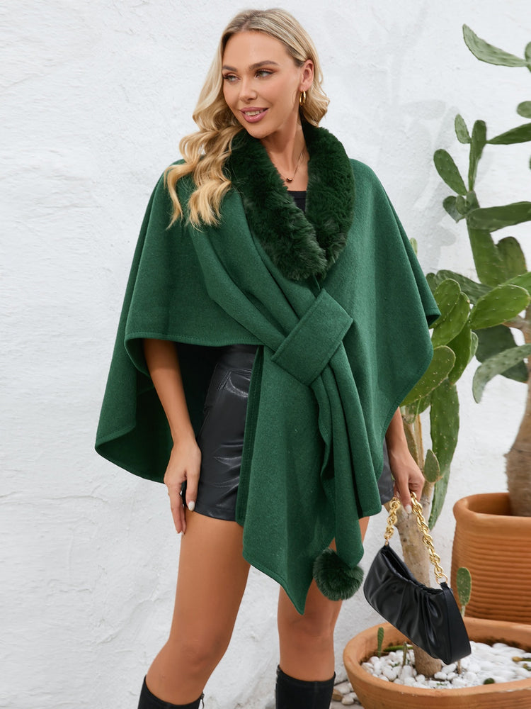 My Fuzzy Trim Open Front Poncho