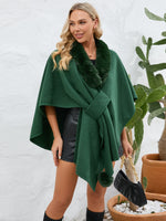 My Fuzzy Trim Open Front Poncho