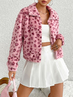 Leopard Zip Up Long Sleeve Furry Jacket