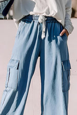 Drawstring Cargo Pocket Wide Leg Jeans