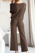 Round Neck Long Sleeve Top and Pants Set