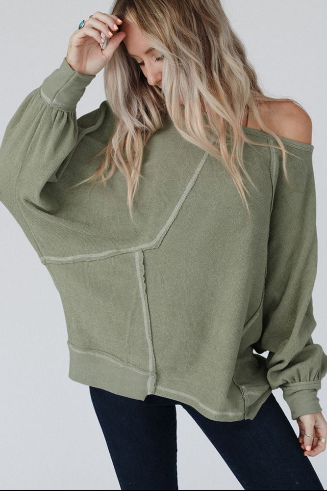 Exposed Seam Single Shoulder Long Sleeve Top