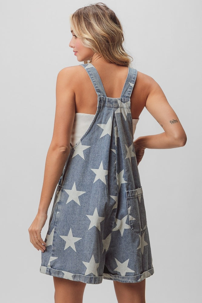 BiBi Star Washed Sleeveless Denim Shortalls