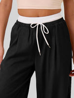 Contrast Waistband Drawstring Wide Leg Pants