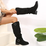 Buckle Round Toe Block Heel Boots