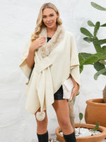 My Fuzzy Trim Open Front Poncho