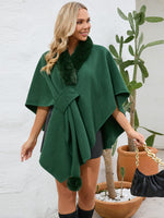 My Fuzzy Trim Open Front Poncho