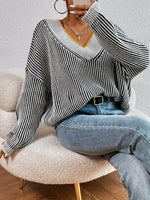 Striped V-Neck Long Sleeve Sweater