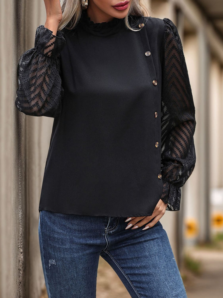 Mock Neck Flounce Sleeve Blouse