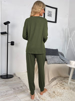 Shiny Round Neck Top and Drawstring Pants Lounge Set