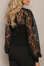 Lace Patchwork Round Neck Long Sleeve Blouse