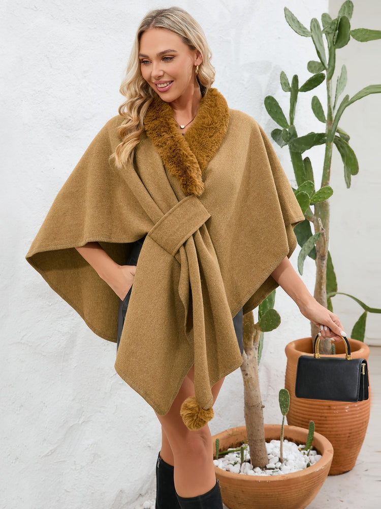 My Fuzzy Trim Open Front Poncho