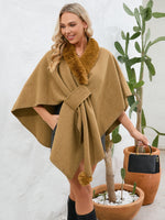 My Fuzzy Trim Open Front Poncho